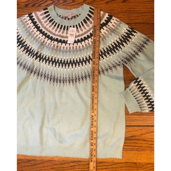 NWT LOFT Fair Isle Sweater Women’s XL Mint Green Multicolor - Picture 6 of 10